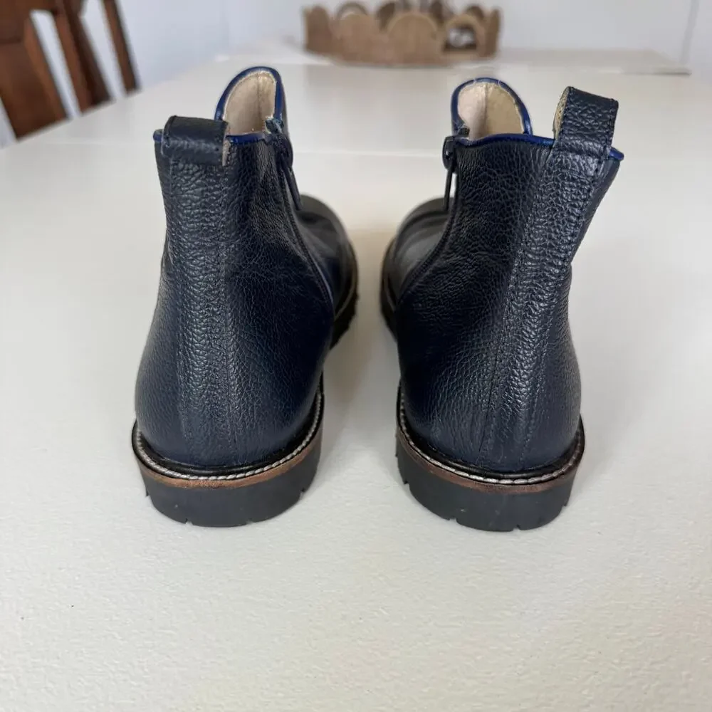 Mini Boden Kids Leather Chelsea Zip Boots Dark Navy Blue Midnight Size EU 38/Y6